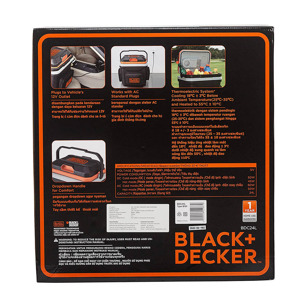 Black+Decker 24 Ltr Thermoelectric Portable Automotive Car Beverage Cooler & Warmer (PRE-COOL Required), BDC24L-B1