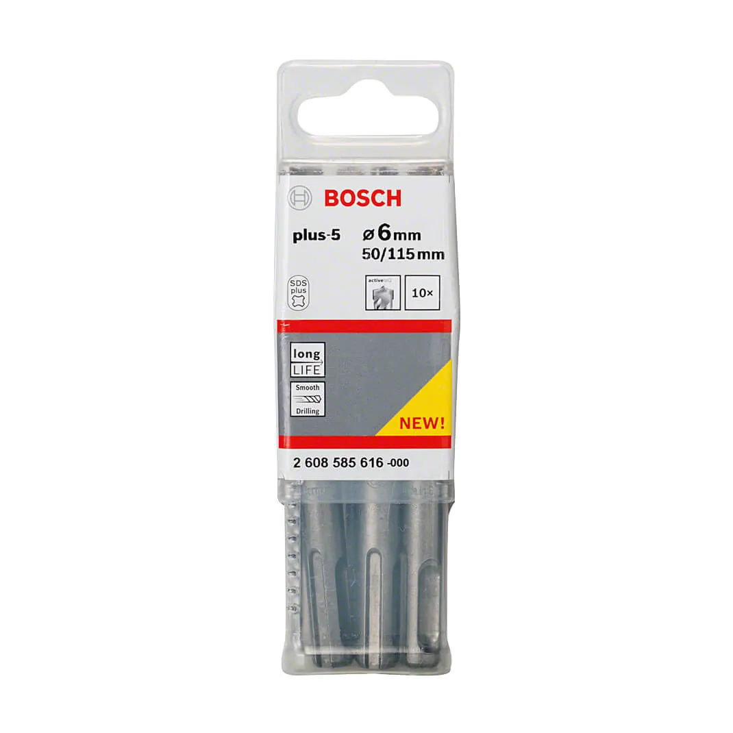 Bosch 6 x 115 mm SDS Plus-5X Hammer Drill Bits (Pack of 10 Pcs), 2 608 585 616