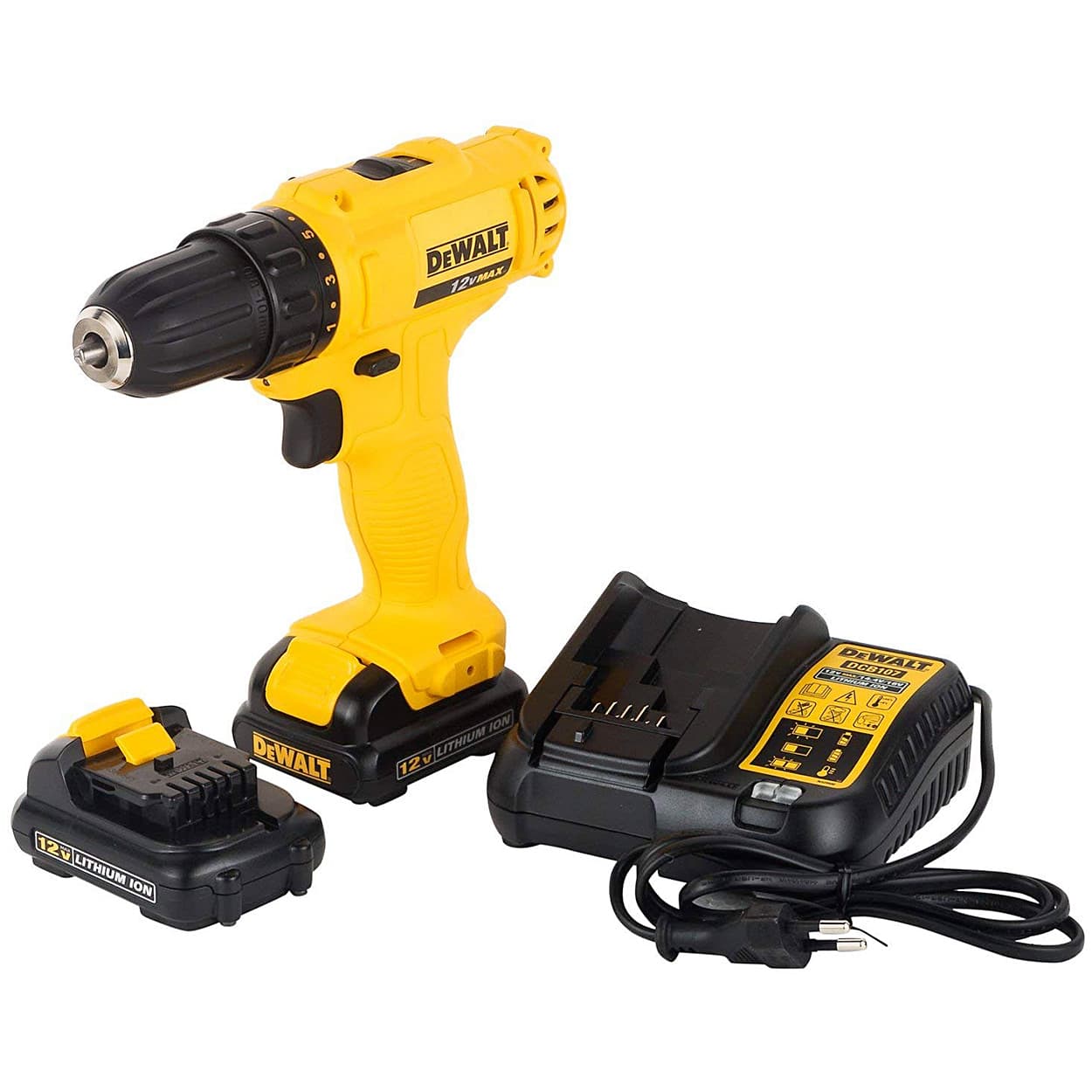 Dewalt 12V / 10mm XR Li ion Cordless Impact Drill Machine Driver With 2x1.3 Ah Batteries & Charger, DCD700C2-IN