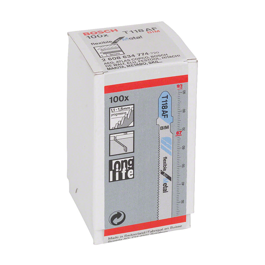 Bosch 92 mm Jigsaw Blades Flexible for Metal (T 118 AF), 2 608 634 774
