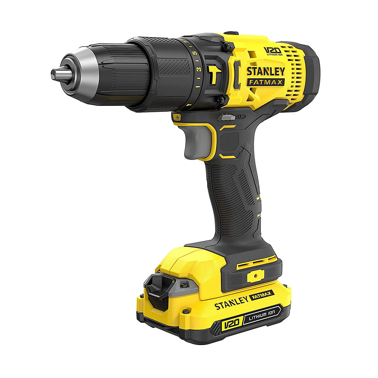 Stanley 20V / 1.5 Ah / 13 mm Cordless Brushed Hammer Drill With 2 Batteries & Charger (FATMAX), SCD711C2K