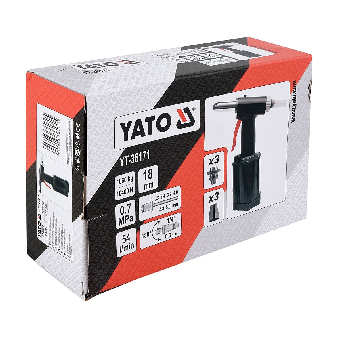 Yato 2.4 - 5.0 mm Pneumatic Riveter, YT-36171