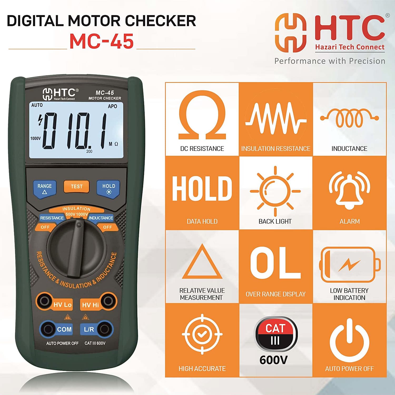 HTC 1000V / 2000M Ohm Digital Motor Checker, MC-45