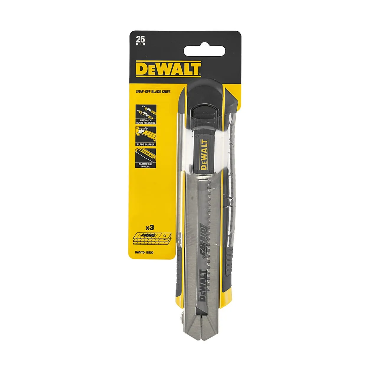 Dewalt 25 mm Snap-off Knife With Auto-Lock Slider & 3 Replaceable Blades, DWHT0-10250