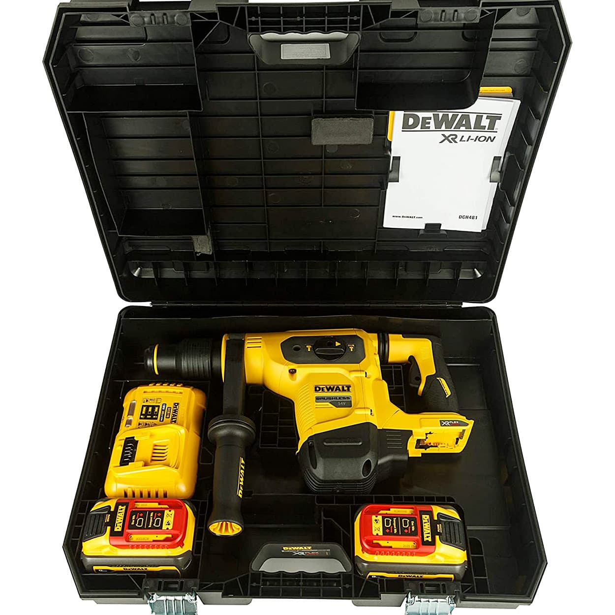 Dewalt 54V XR FLEXVOLT Li-ion 40mm SDS-Max 2 Mode Cordless Combi Hammer with Brushless Motor 2x9.0Ah Batteries Perform & Protect Shield, DCH481X2-QW