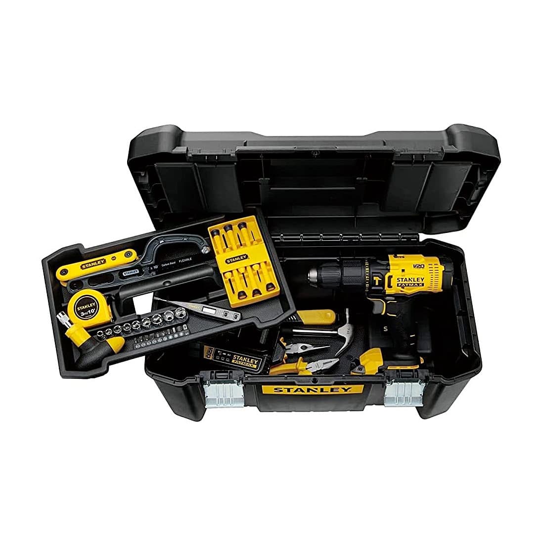Stanley 20V / 1.5 Ah / 13 mm Cordless Brushed Hammer Drill With 100 pcs Accessories Kit (Battery & Charger Included) (FATMAX), SCD711C1H