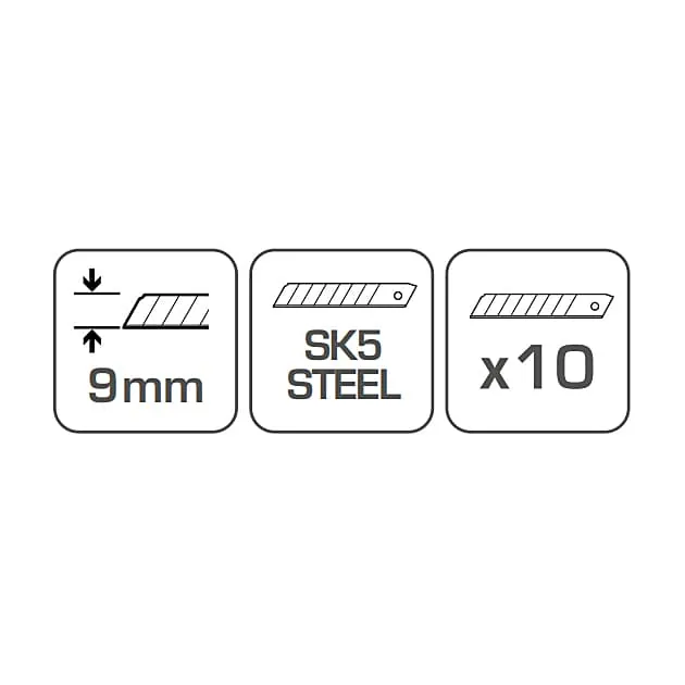 Hogert 9 mm Snap-off blades For Retractable Knives (Pack of 10 Pcs), HT4C661