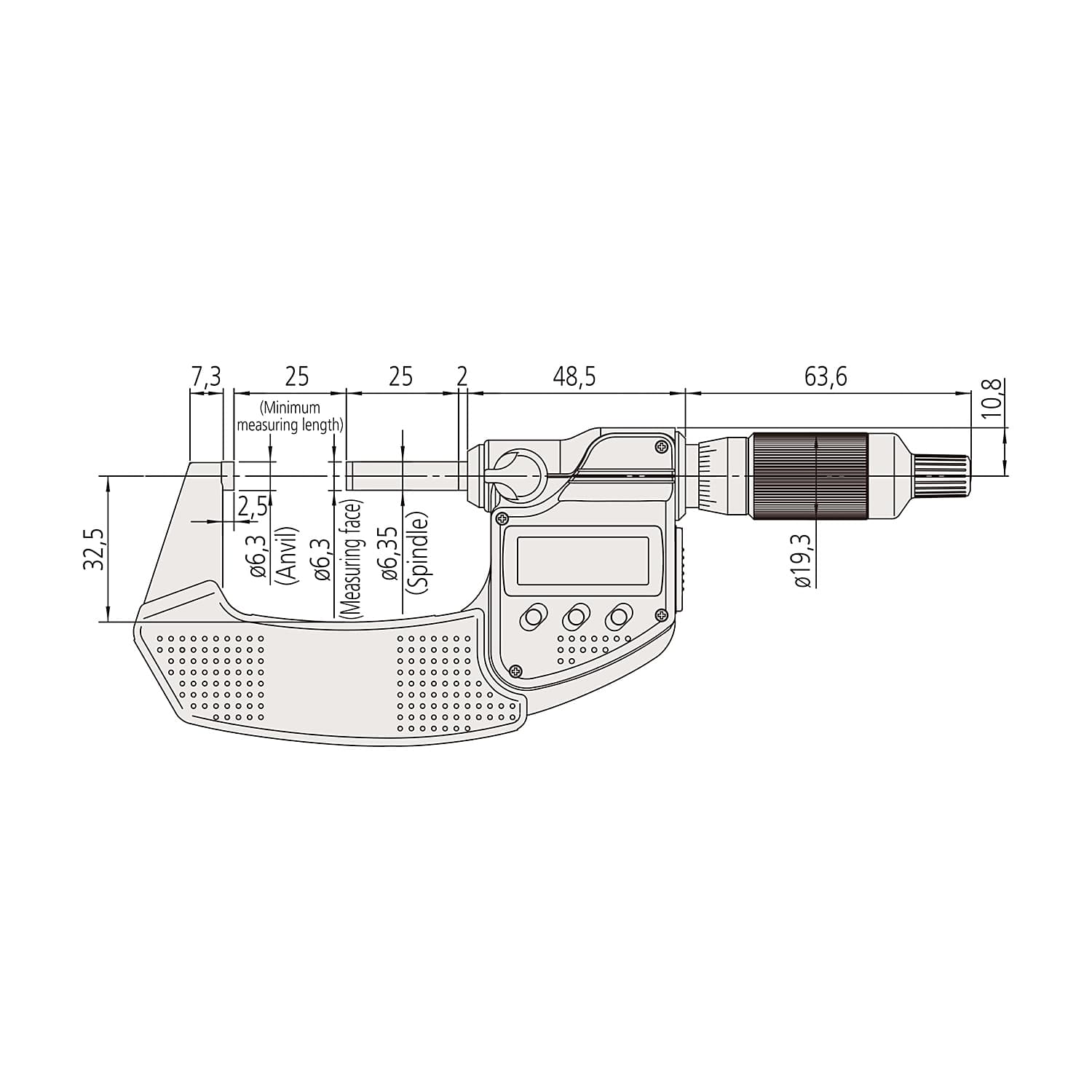 Mitutoyo 1 - 2 inch / 25.4 - 50.8 mm Digital Micrometer With Ratchet Thimble & Without SPC Data Output (IP65 Coolant-Proof), 293-345-30
