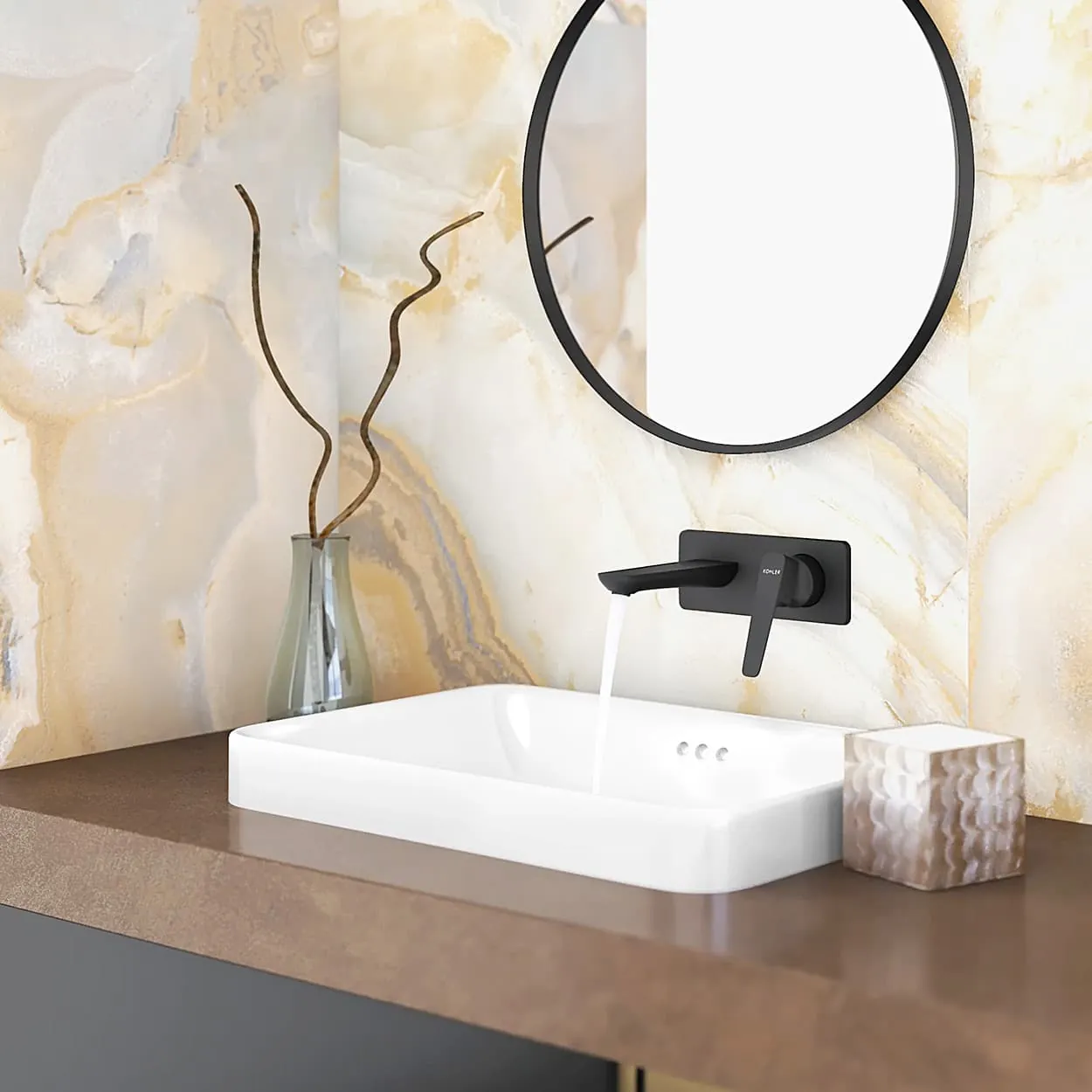 Kohler Aleo+ Single Control Wall Mount Basin / Lavatory Faucet In Matte Black Finish, K-5684IN-4ND-BL