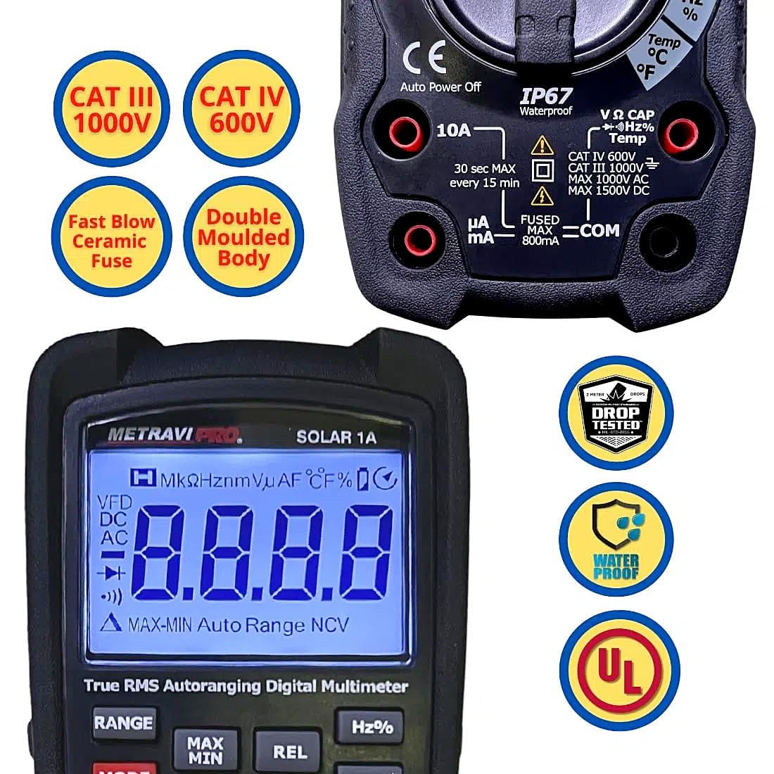 Metravi 6000 Counts / 1500V Digital TRMS Auto-Ranging Multimeter, Pro Solar-1A