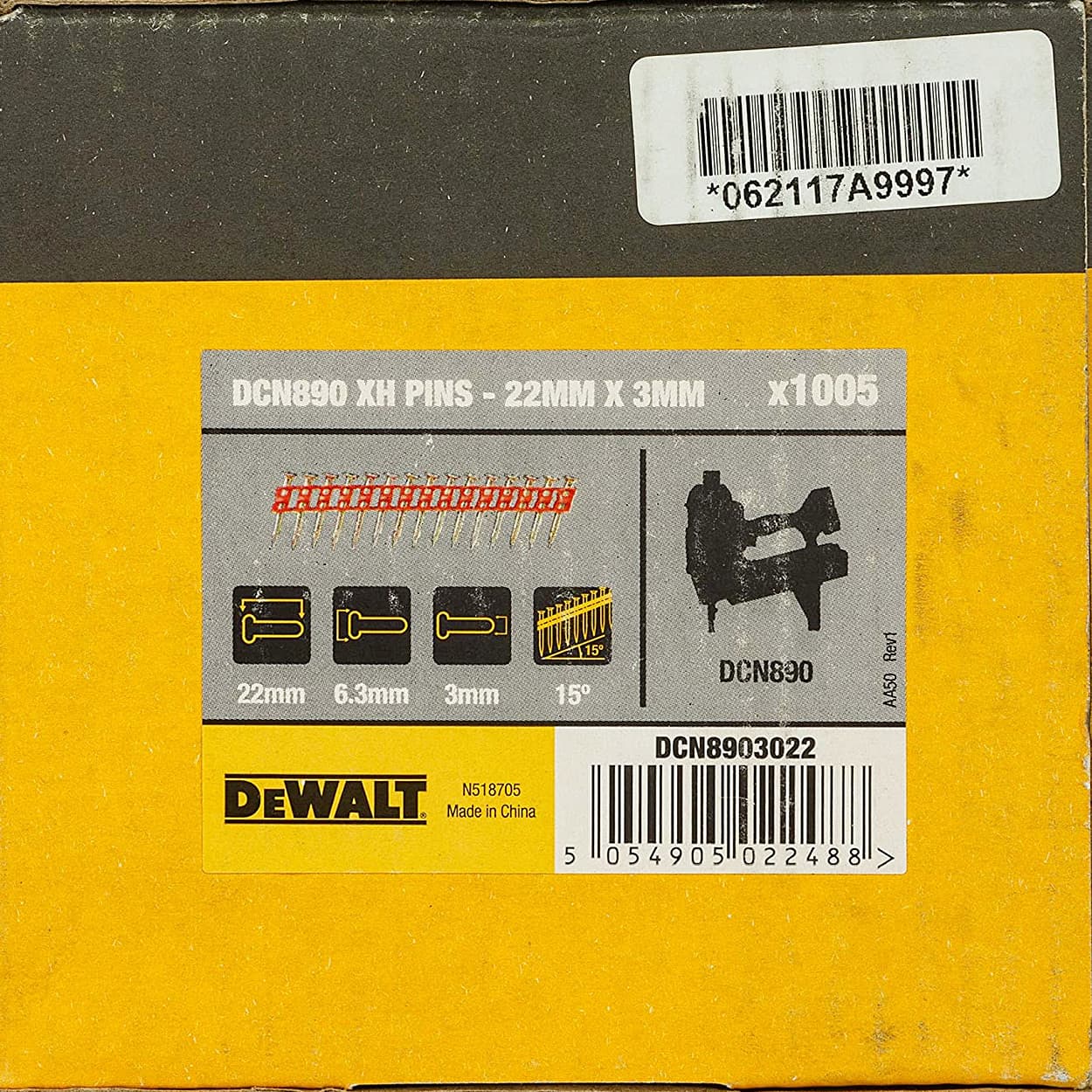 Dewalt 3.0 x 22 mm Extra Hard Collated Concrete & Steel Nails (Pack of 1005 Pcs), DCN8903022