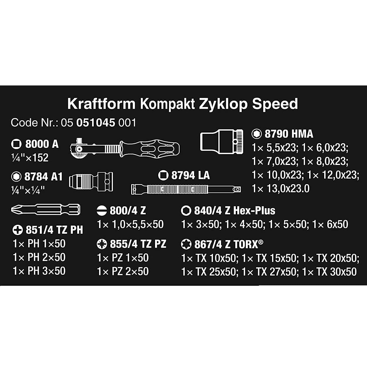 Wera 26 Pcs Kraftform Kompakt Zyklop Speed, 05051045001