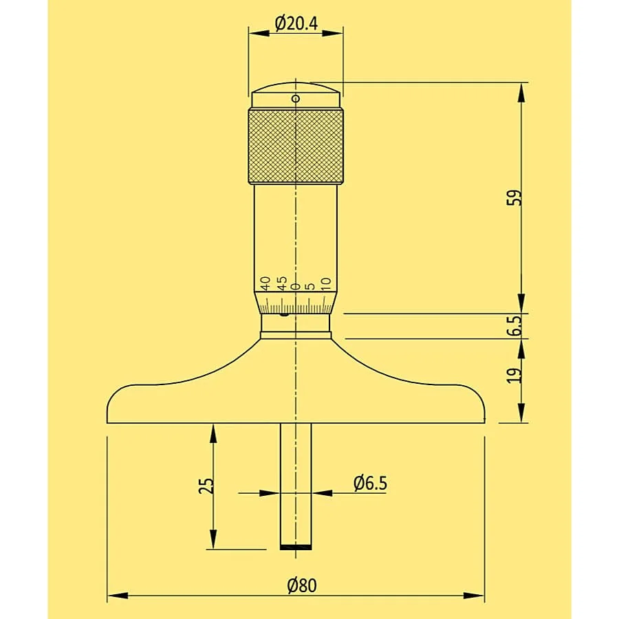 Baker 0 - 25 mm Metric Depth Micrometer, MMC25-1DM60