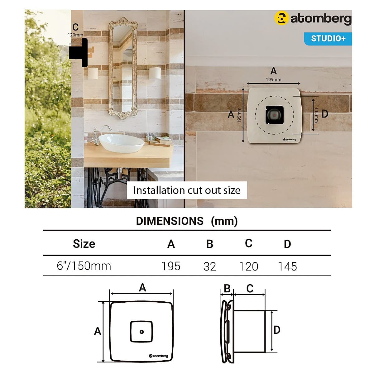 Atomberg Studio+ 150 Energy Saving Exhaust Fan With BLDC Motor (White)