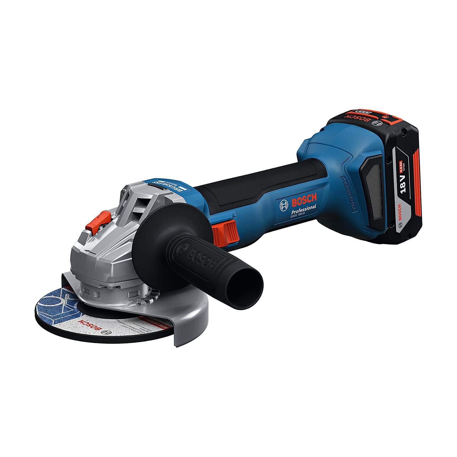 Bosch 100 mm / 4 inch 18V Professional Cordless Angle Grinder with 2 x 4.0Ah Batteries & Quick Charger, GWS 18V-8