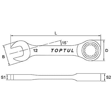 Toptul 13 mm Stubby Non - Reversible Ratchet Combination Wrench (72 Teeth Ratchet Mechanism), AOAB1313