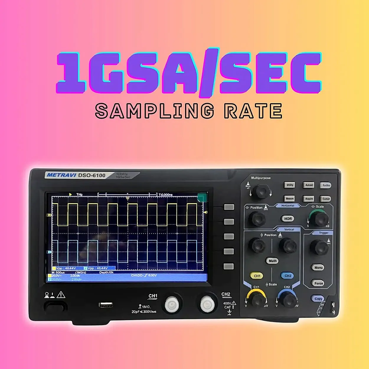 Metravi 50MHz Dual Channel Digital Storage Oscilloscope (1GSa/Sec Sampling Rate), DSO-6050