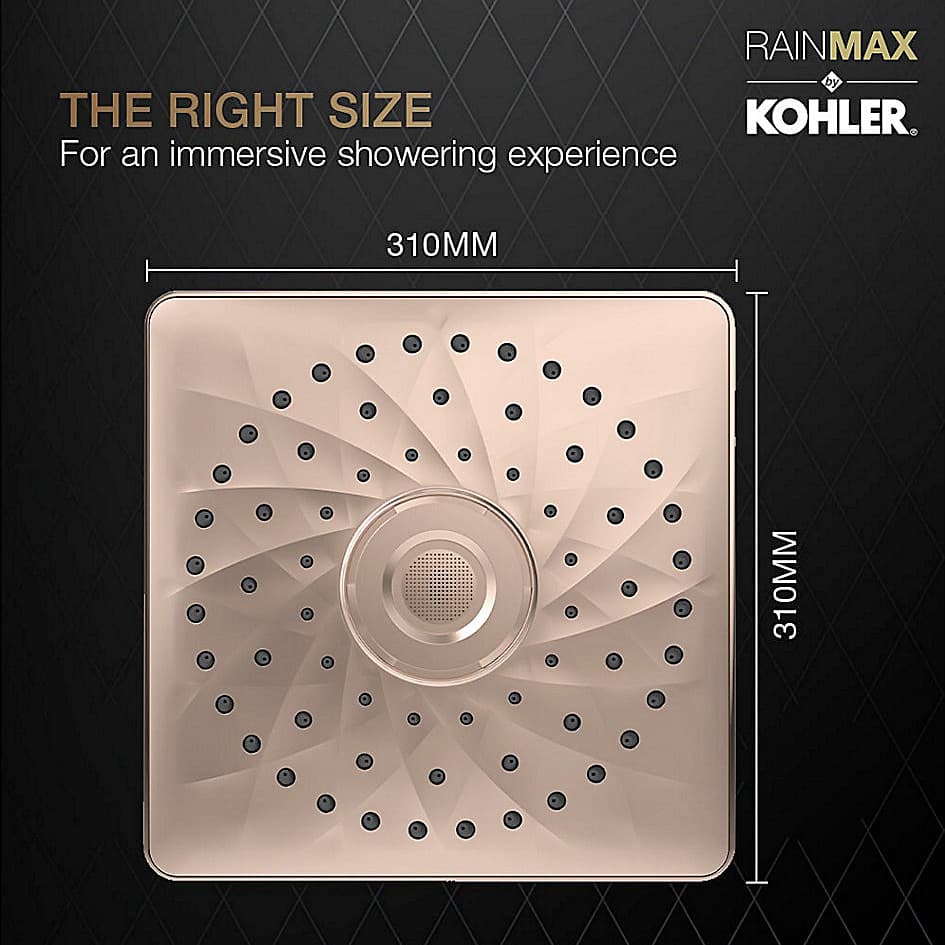 Kohler Rain Max 305 mm Square Single-Function Rainhead In Rose Gold Finish, K-26856IN-RGD