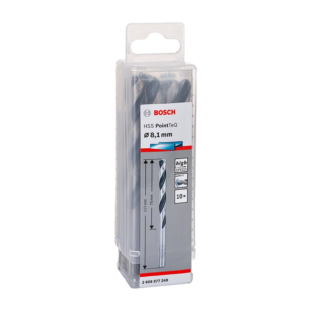 Bosch 8.10 mm HSS Metal Drill Bits PointTeQ Range (Pack of 10 Pcs), 2 608 577 249