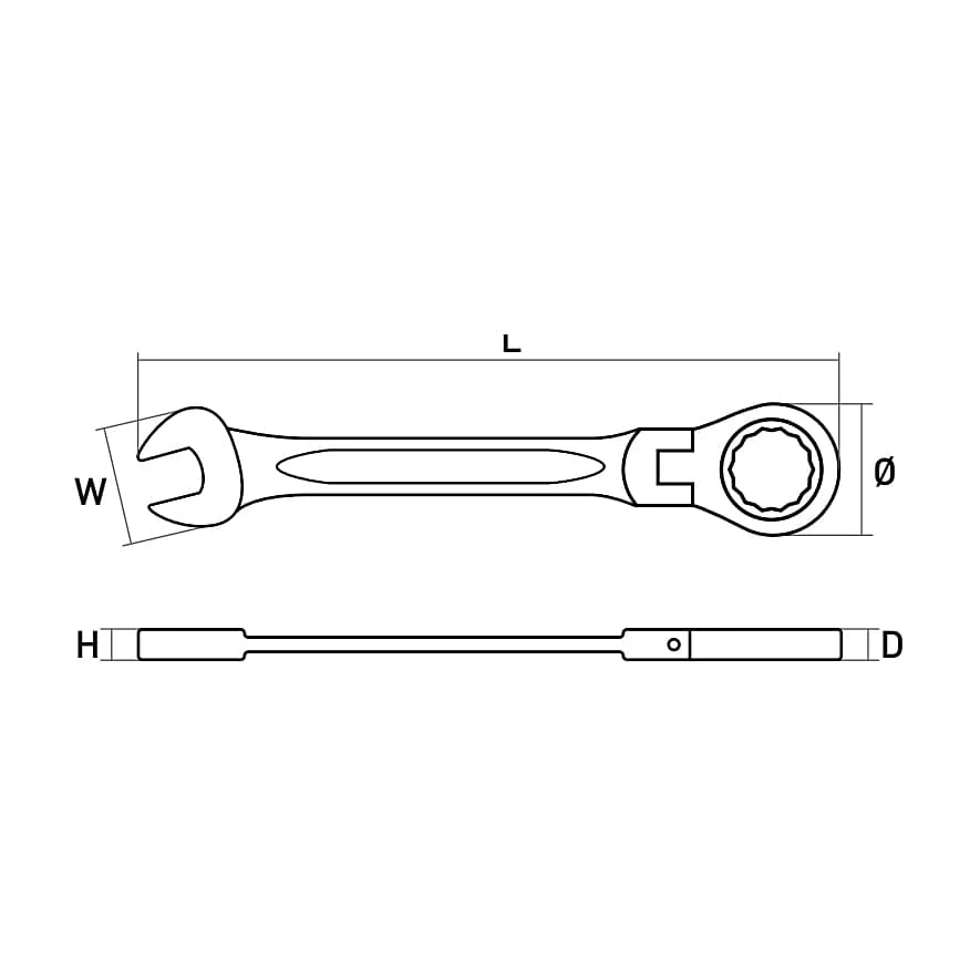 Hogert 15 mm Combination Ratchet Spanner With Flexible Head, HT1R055