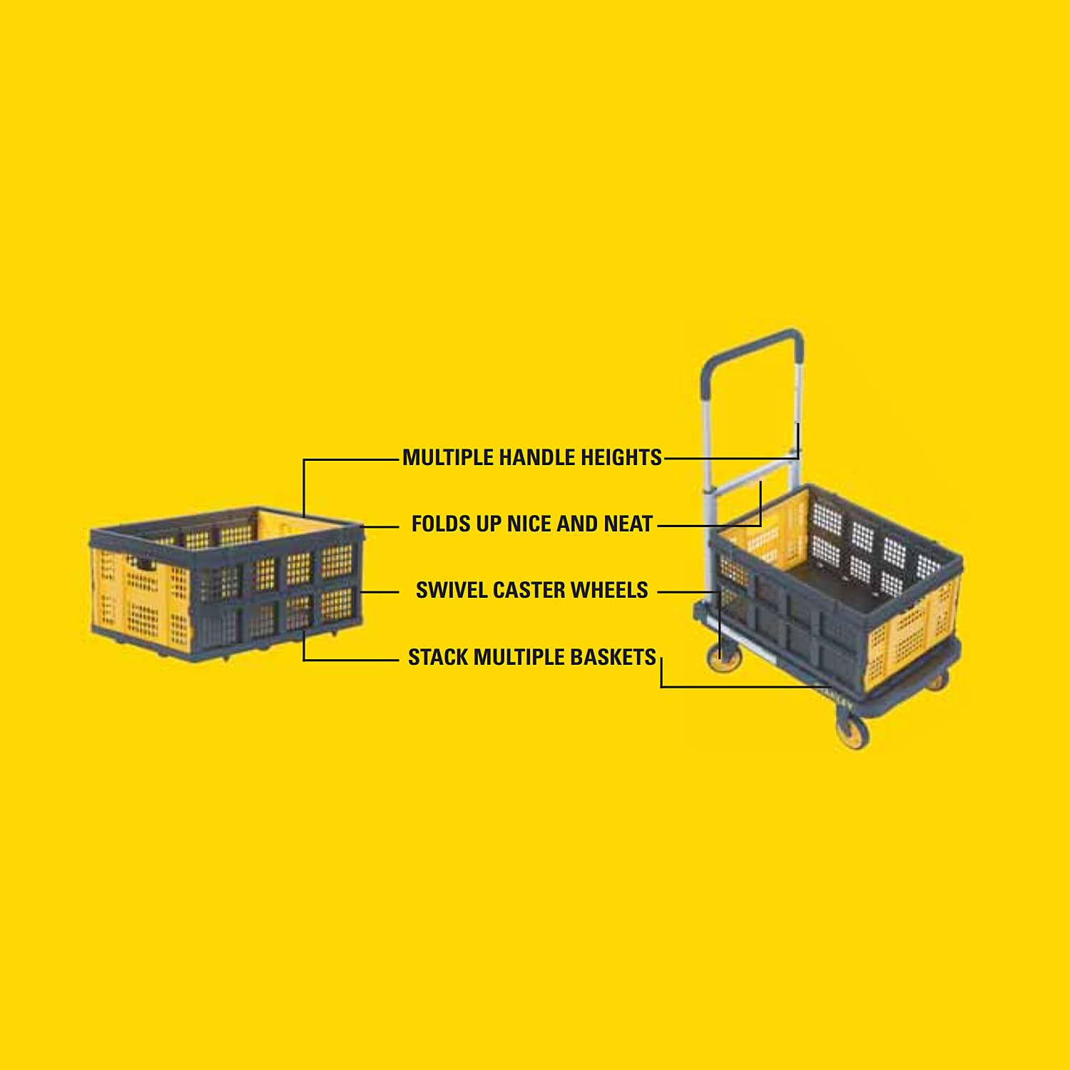 Stanley 120 Kg Load Capacity Flat Folding Truck with Utility Basket (Combi Pack), SXWT-PC519-SP