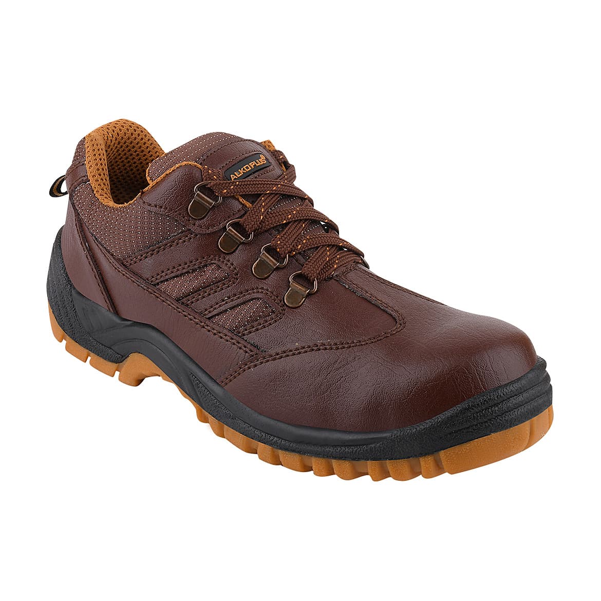 Alko Plus Low Ankle Synthetic Leather Safety Shoe with Double Colour PVC Sole - Composite Toe (Brown), APS T12
