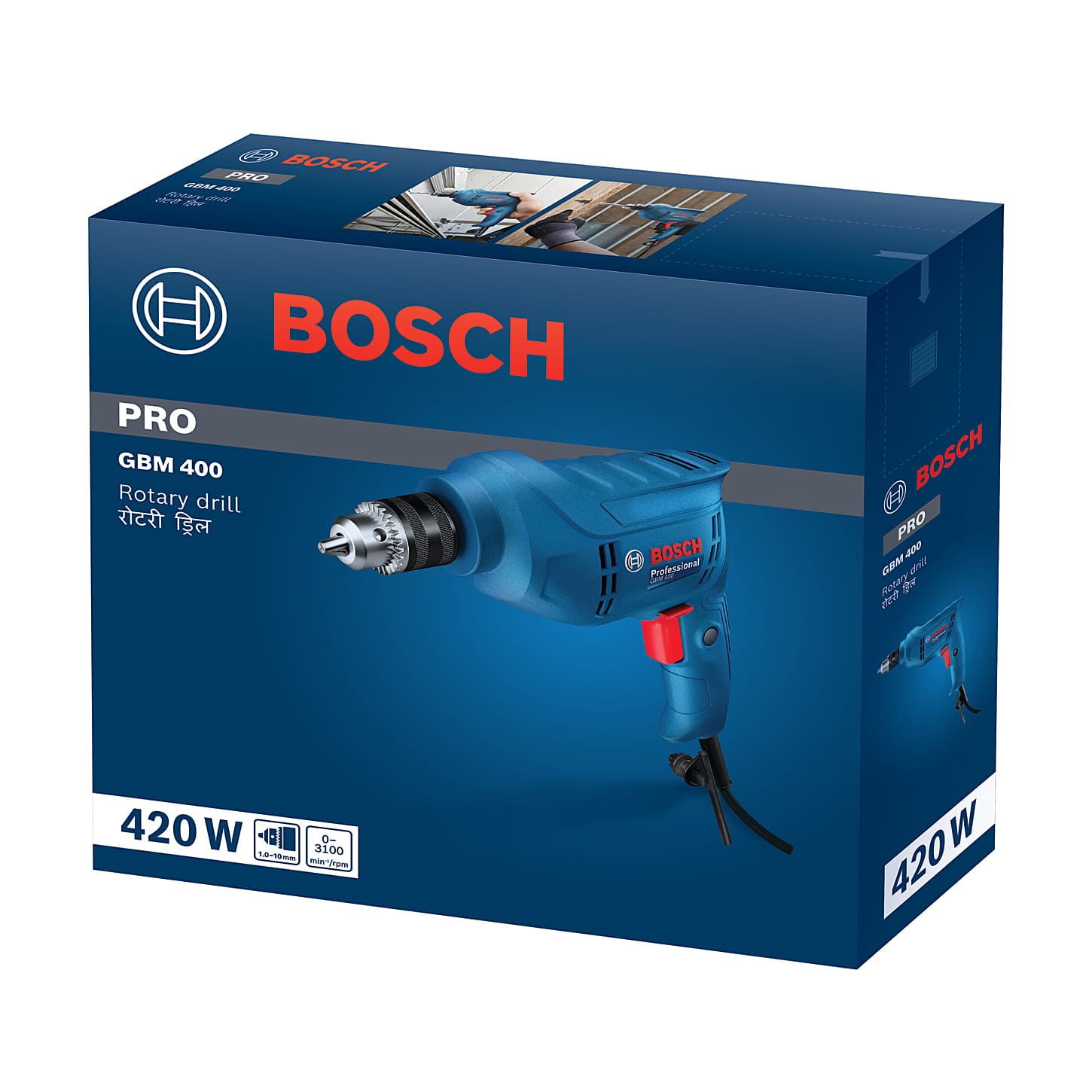 Bosch 10 mm 420W Professional Rotary Drill with Keyless Chuck, GBM 400