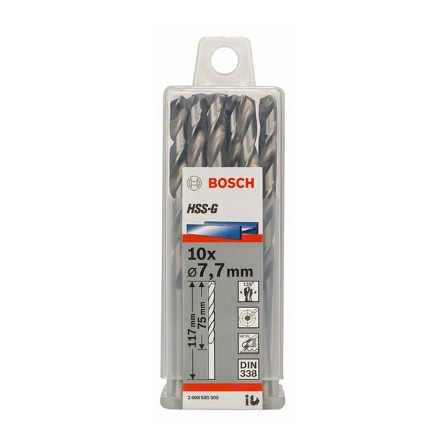Bosch 7.70 x 117 mm HSS Metal Drill Bits (Pack of 10 Pcs), 2 608 585 505