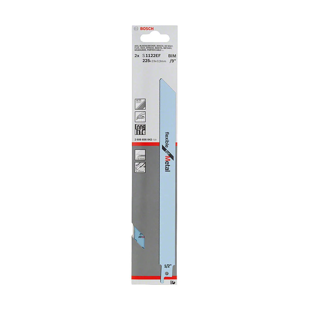 Bosch 225 mm Reciprocating Saw Blades Flexible For Metal (S 1122 EF), 2 608 656 042
