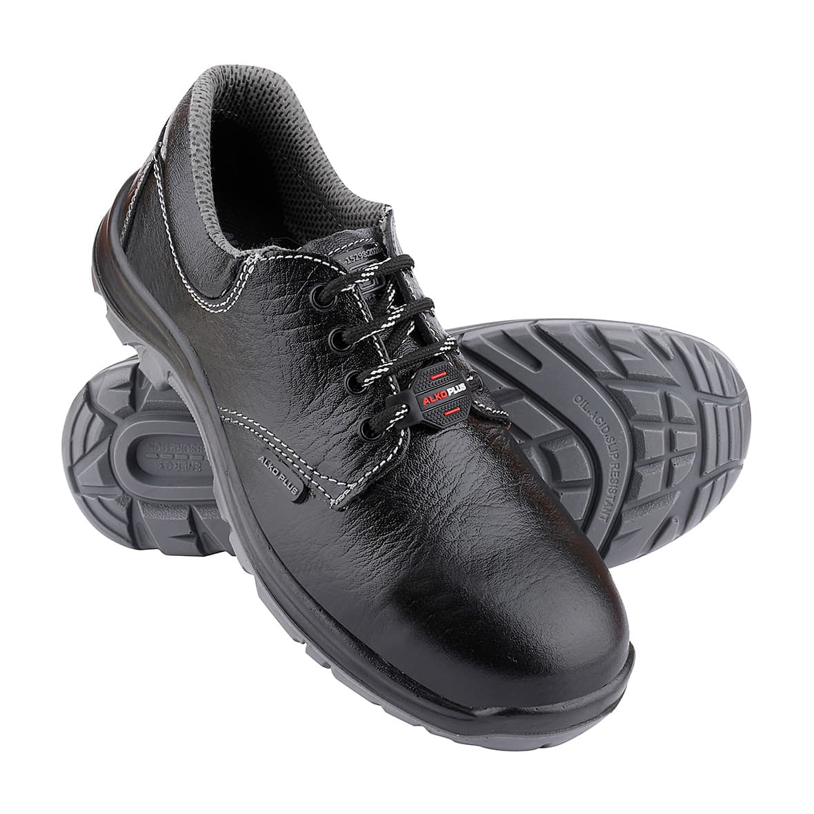 Alko Plus Low Ankle Buff Leather Safety Shoe with PU Double Density Sole - Steel Toe (Black), APS 2052