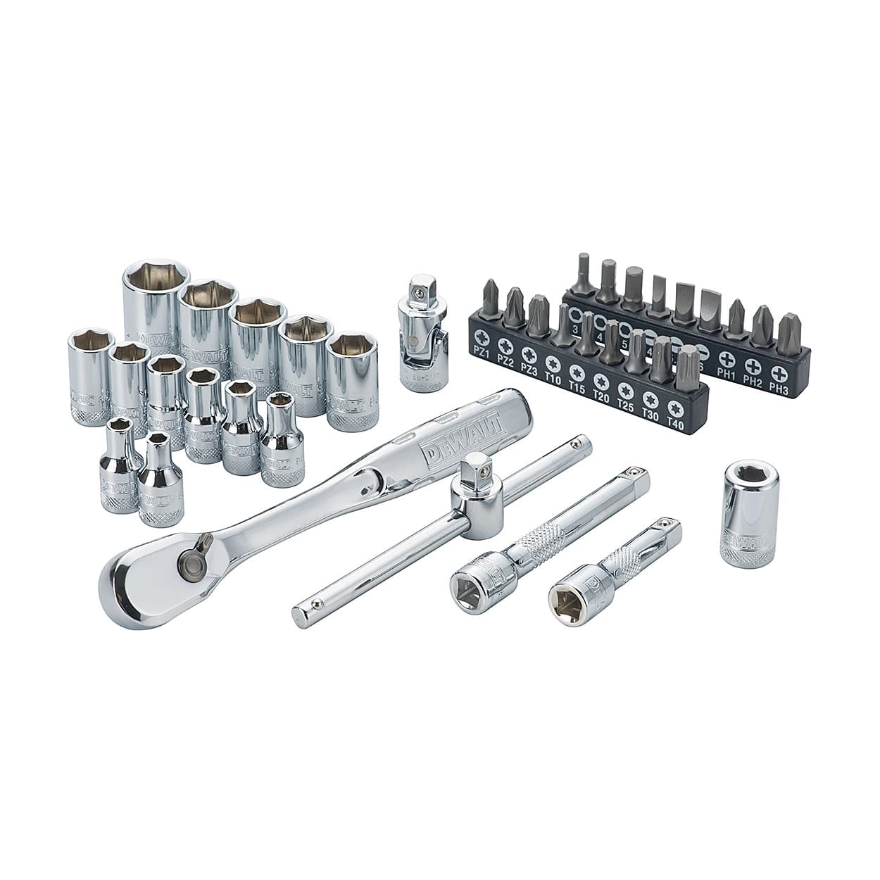 Dewalt 37 Pcs 1/4 Inch Sq. Drive 6 Pt Socket Set, DWMT19238-1