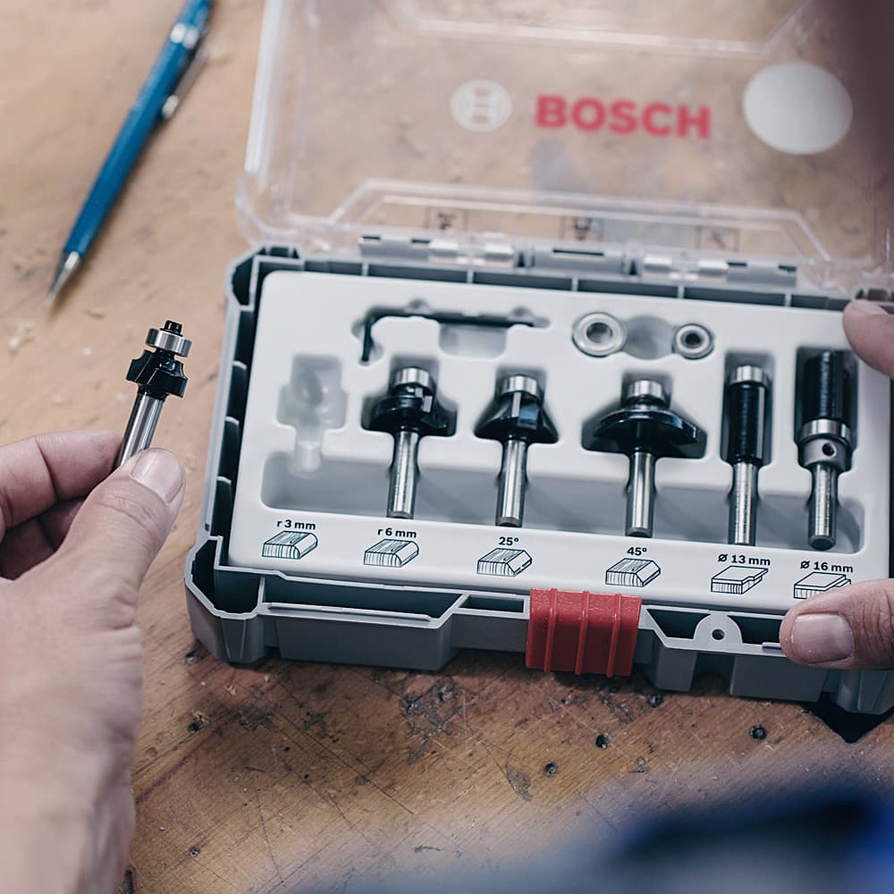 Bosch 1/4 Inch Shank Trimming & Edging Router Bits Set (Pack Of 6 Pcs), 2 607 017 470