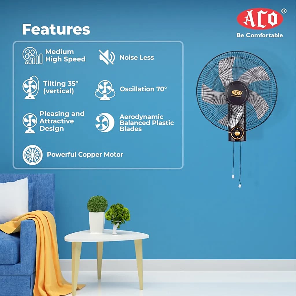 Aco 400 mm Pride Wall Fan (Black), A-301-P