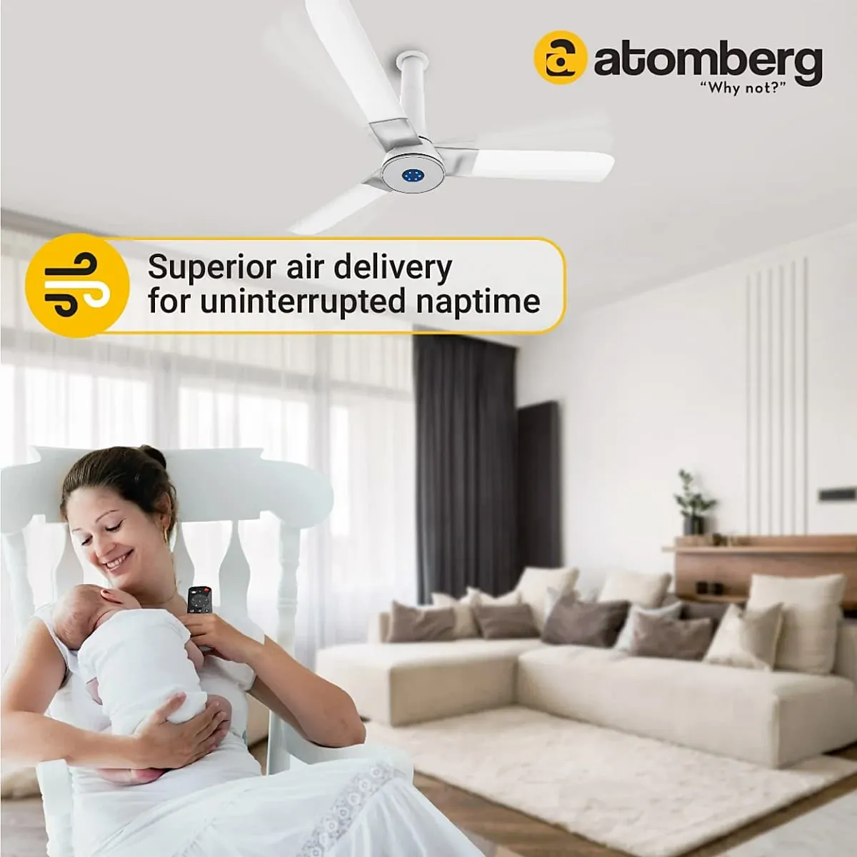 Atomberg Studio+ 1200 mm Energy Saving Ceiling Fan with BLDC Motor (White)