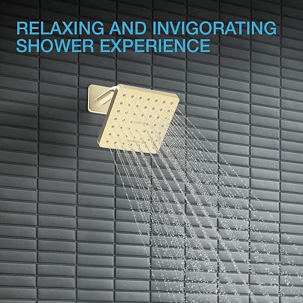 Kohler Parallel Square Shower Head With Shower Arm In French Gold Finish, K-22645IN-AF