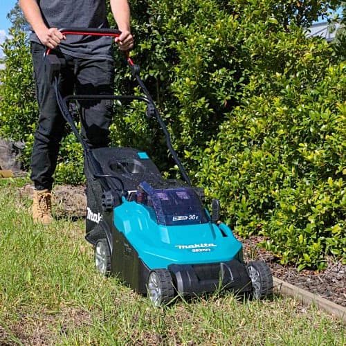 Makita 18V X 2 (36V) LXT Li-Ion 380 mm (15") 3-in-1 Cordless Lawn Mower with Rapid Charger & 2 Pcs 5.0Ah Batteries, DLM382PT2