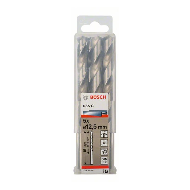 Bosch 12.50 x 151 mm HSS Metal Drill Bits (Pack of 5 Pcs), 2 608 595 082