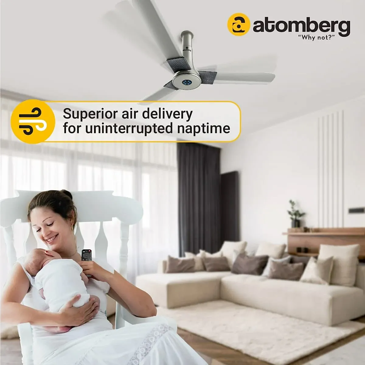 Atomberg Studio+ 1200 mm Energy Saving Ceiling Fan with BLDC Motor (Sand Grey)