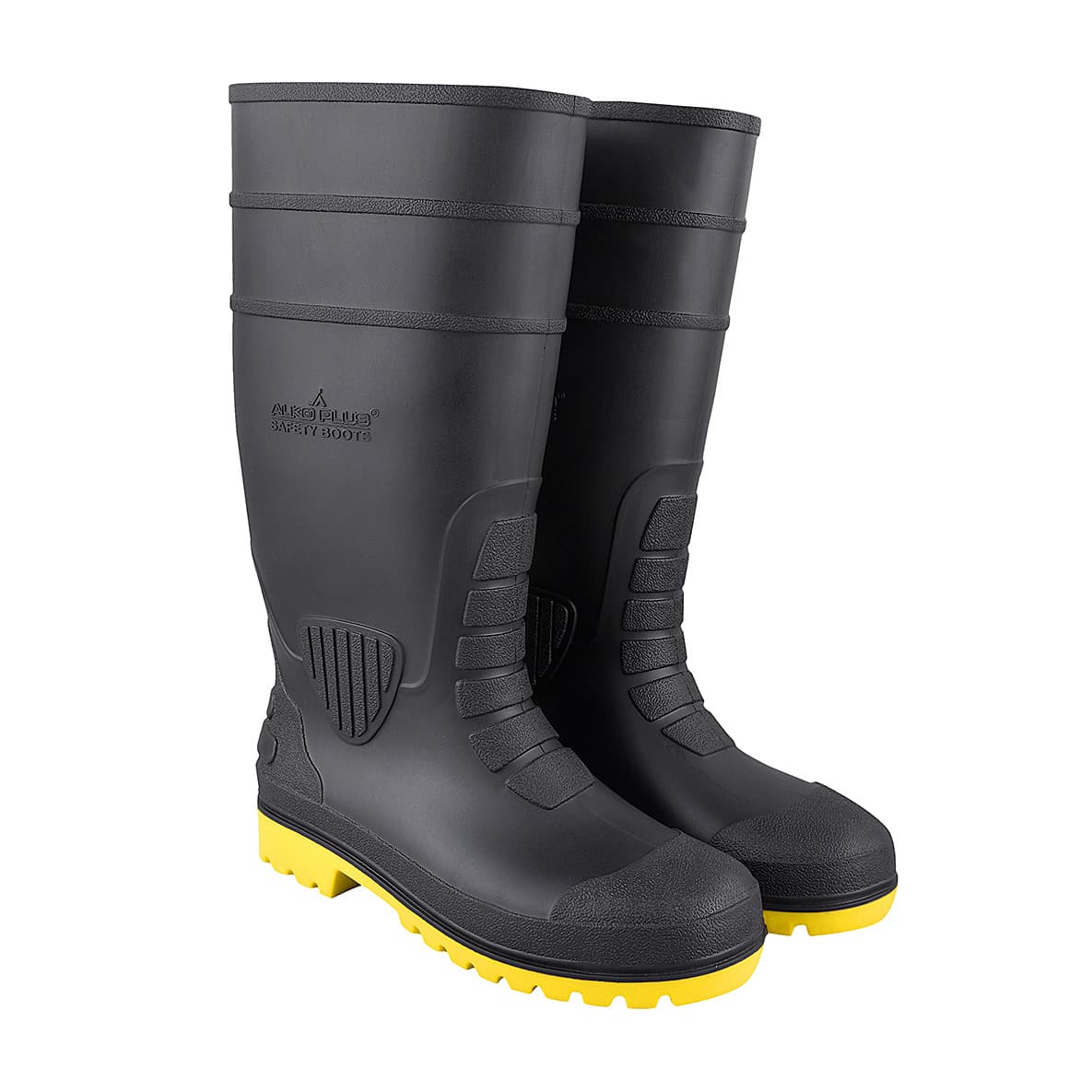 Alko Plus 15 inch PVC Gumboot with Cotton Lining & Steel Toe (Black & Yellow), APS G7