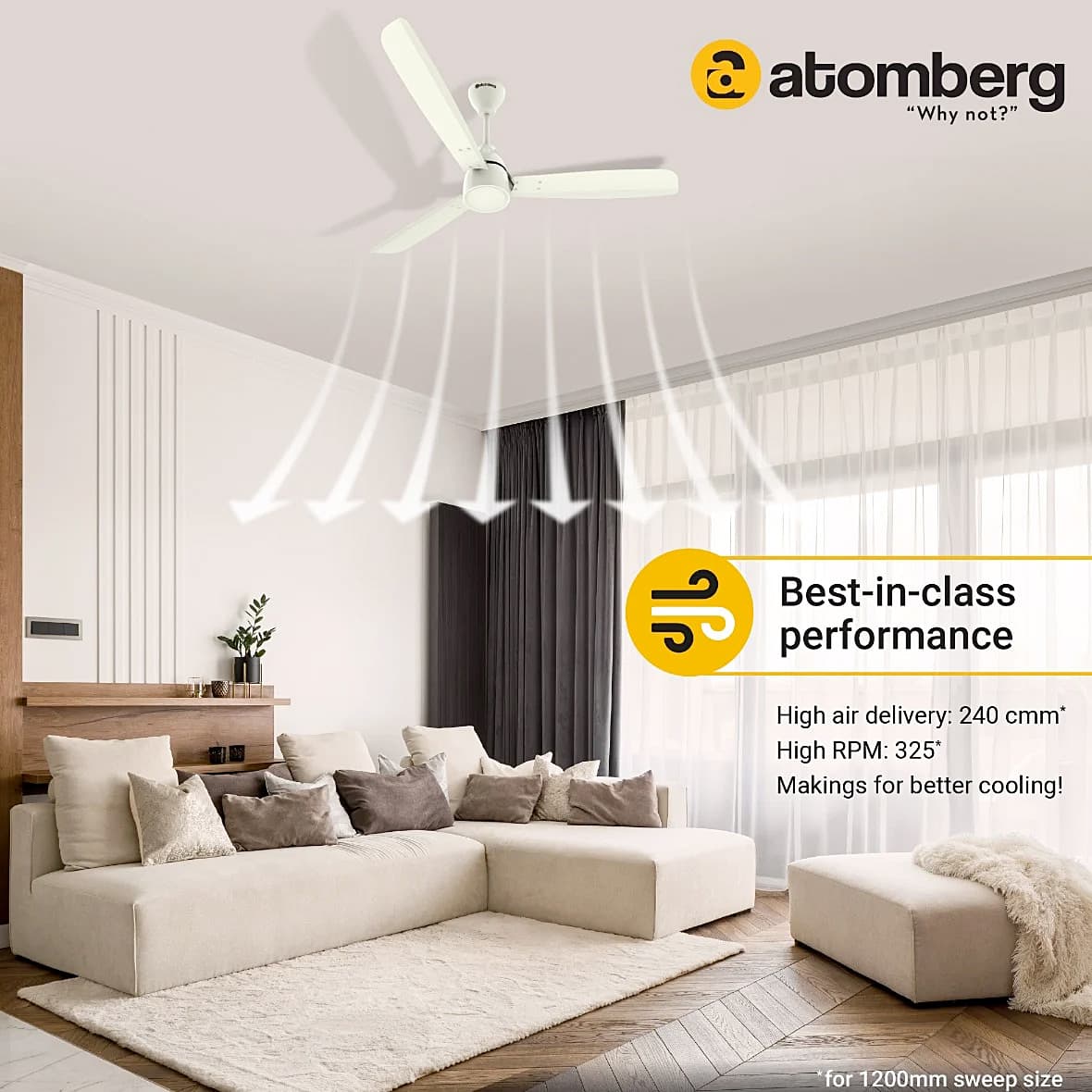 Atomberg Renesa Alpha 1200 mm BLDC Motor 3 Blade Ceiling Fan (Ivory)