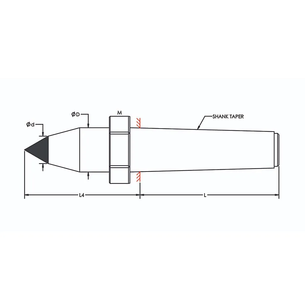 Tooltech MT-3 / 11 mm Tip Diameter CNC Carbide Tipped Extended Dead Centre (With Draw Off Nut)