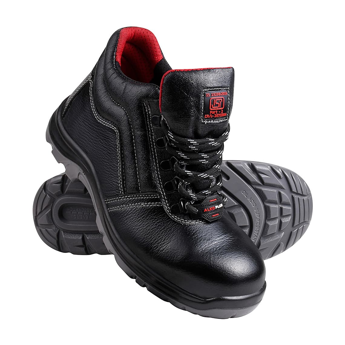 Alko Plus High Ankle Tango Leather Safety Shoe with PU Double Density Sole - Steel Toe (Black), APS 2151
