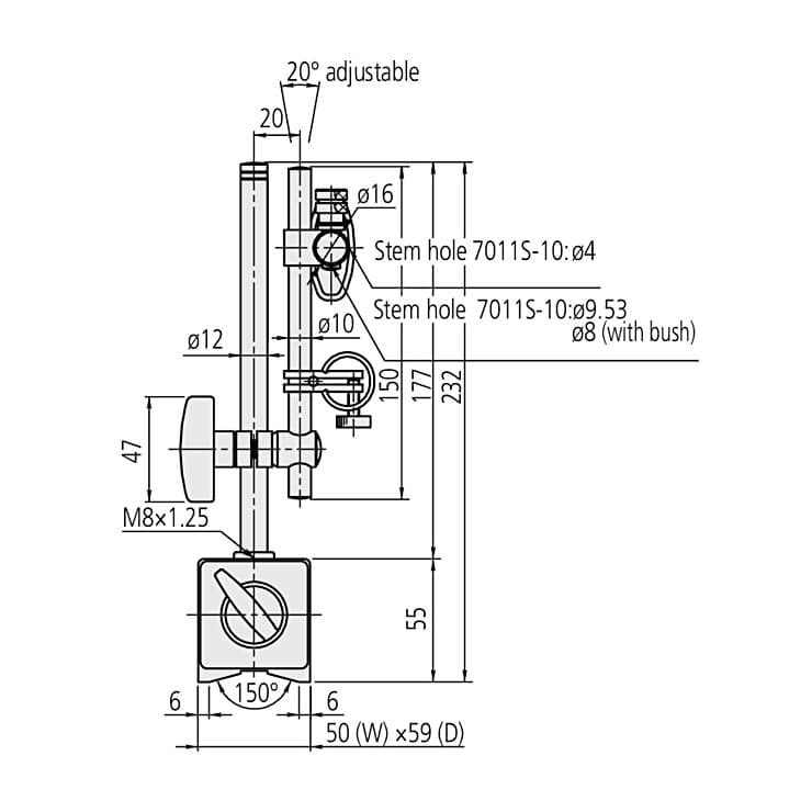 Mitutoyo 60 Kgf Magnetic Stand With Fine Adjustment, 7011S-10