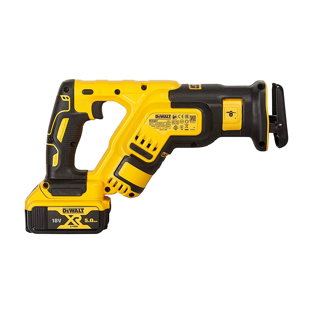 Dewalt 18V / 29mm XR Li-ion Cordless Reciprocating Saw with Brushless Motor 2x5.0 Ah Batteries Included, DCS367P2-QW