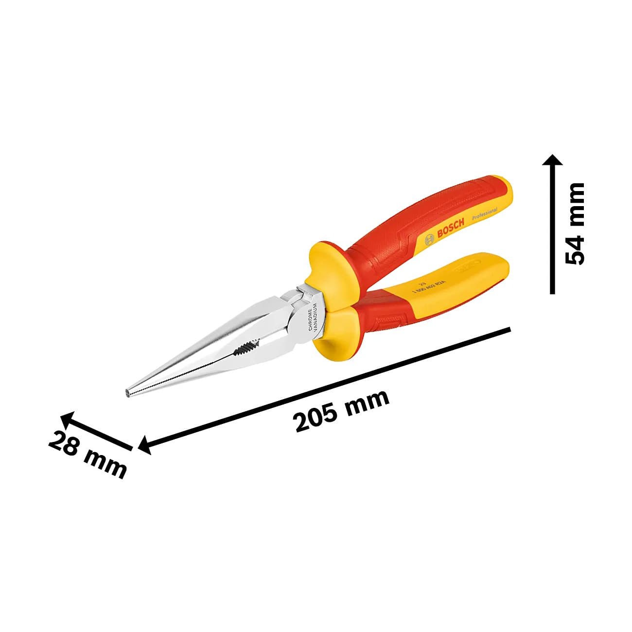 Bosch 8 inch / 200 mm VDE Straight Long Nose Plier, 1 600 A02 NE3