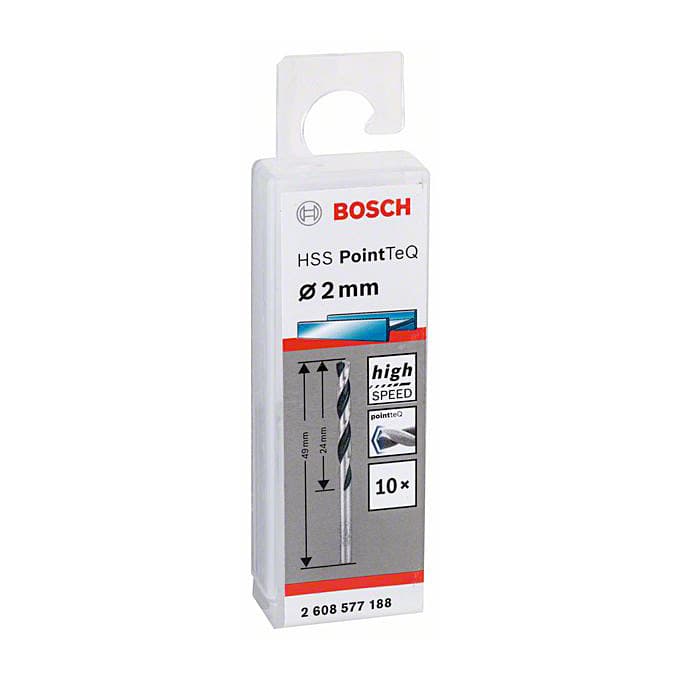 Bosch 2.00 mm HSS Metal Drill Bits PointTeQ Range (Pack of 10 Pcs), 2 608 577 188