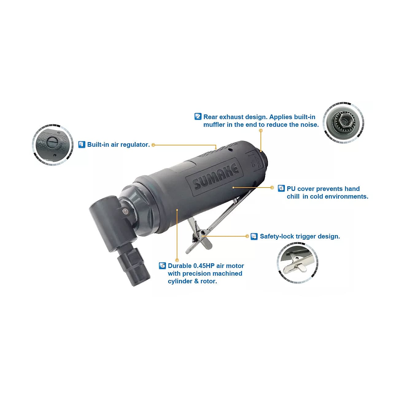 Sumake 1/4" Air Angle Die Grinder, ST-DG1312L