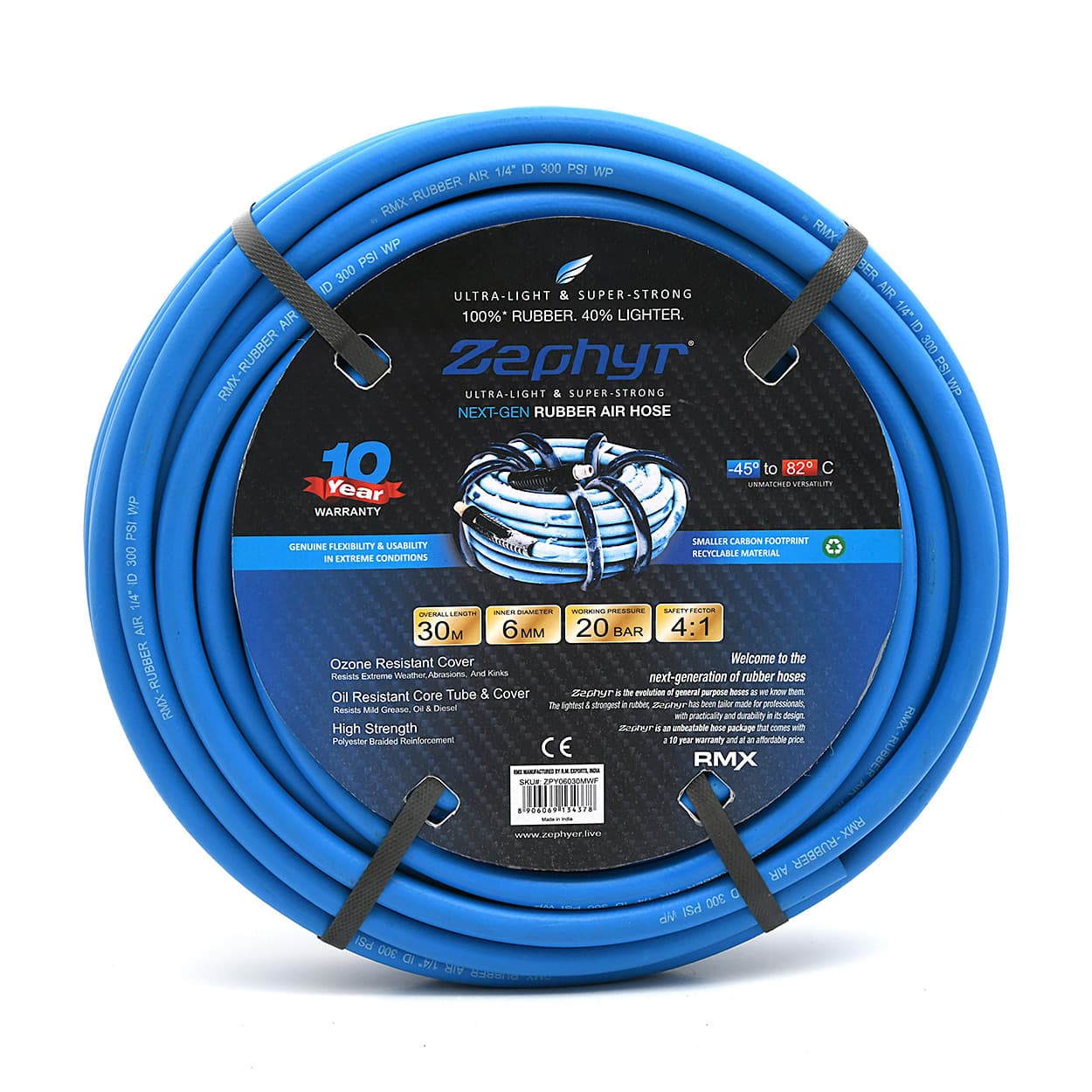 Zephyr 30 Mtr / 6 mm Next-Gen General Purpose Rubber Air Hose, ZA0630