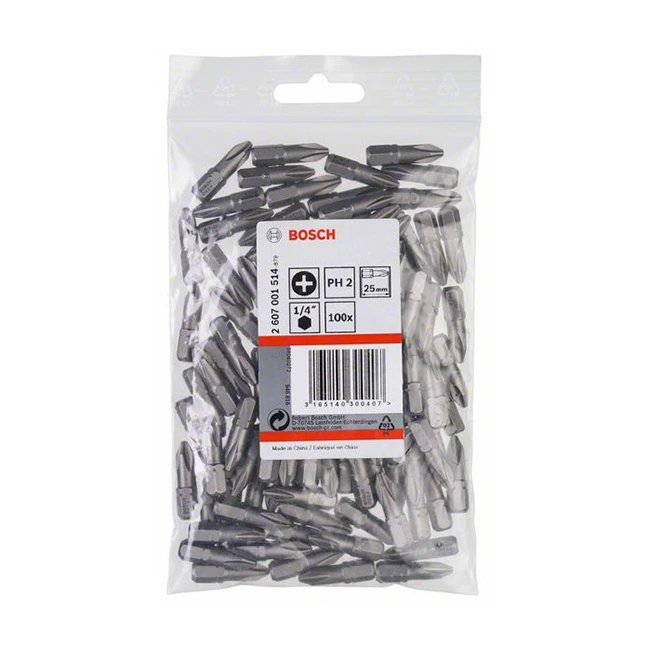 Bosch PH2 x 25 mm Length Phillips Extra Hard Screwdriver Bits (Pack of 100 Pcs), 2 607 001 514