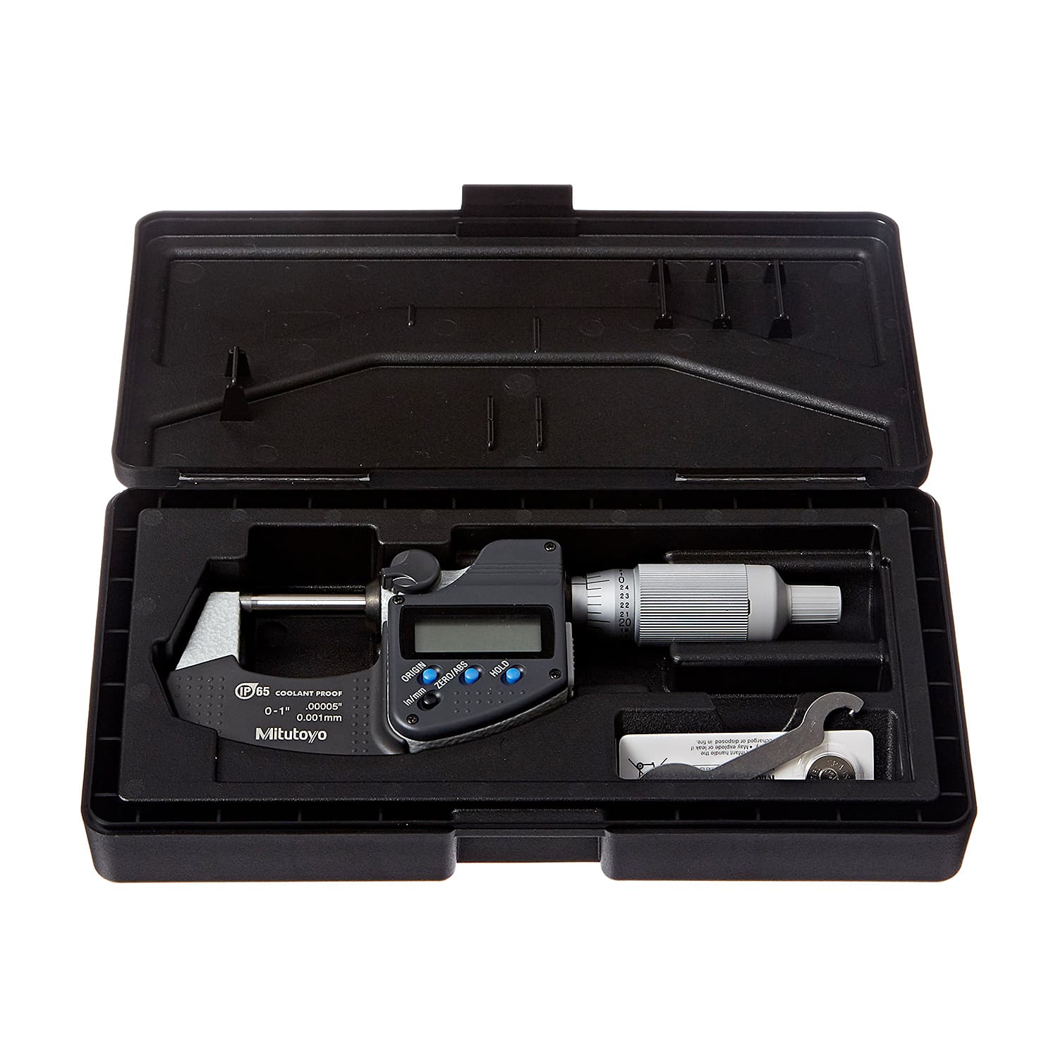 Mitutoyo 1 inch / 25.4 mm Digital Micrometer With Ratchet Thimble & SPC Data Output (IP65 Coolant-Proof), 293-334-30